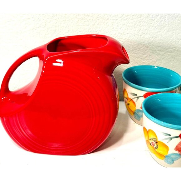 Vintage Fiesta Ware Full-Size Red Scarlet Disc Pitcher Homer Laughlin 7-Inch Cer - Picture 1 of 5